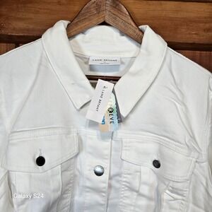 Lane Bryant White‎ Denim Jacket Cropped Classic Fit Button Front Women's Size 24
